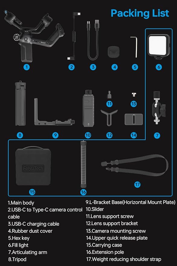 FeiyuTech SCORP 3 [Kit] Gimbal Stabilizer for Canon/Sony/Nikon/Fujifilm – 7.72lbs Payload, Detachable Handle, Built-in AI Tracking, Native Vertical Shooting, Professional Video Stabilizer with Case