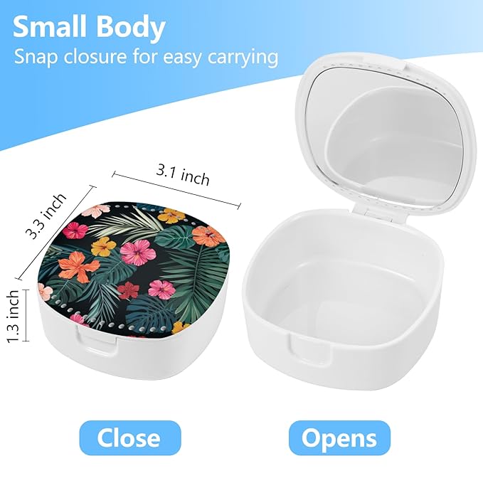 Retainer Case with Mirror & Ventilation Holes - Night Guard & Orthodontic Aligner Case,Green Leafed Flower