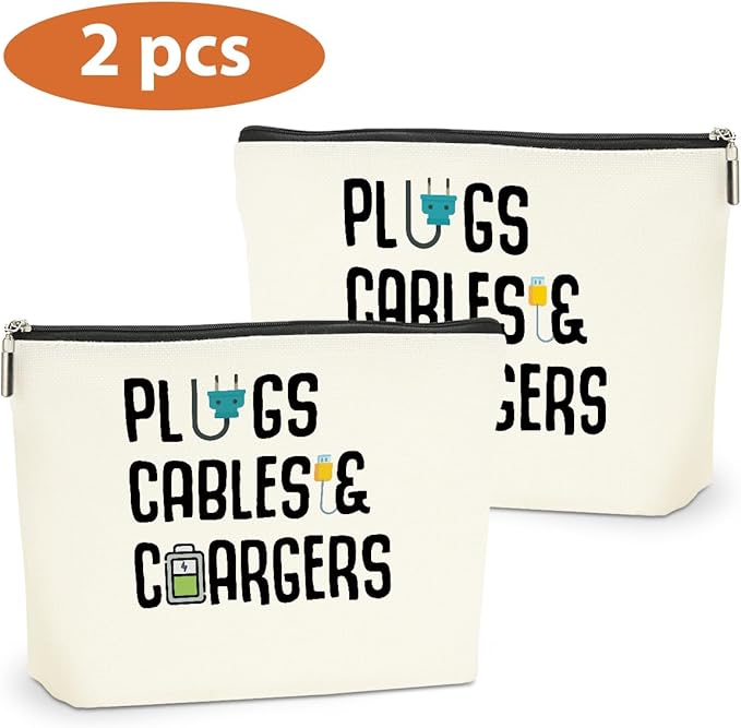 2 PCs Cable Organizer Bag Funny Makeup Bag Charger Bag Plugs Cosmetic Bag, Travel Storage Bag for Charging Cord Electronics Accessories Storage, Gifts for Women Christmas birthday Gifts Zipper Pouch