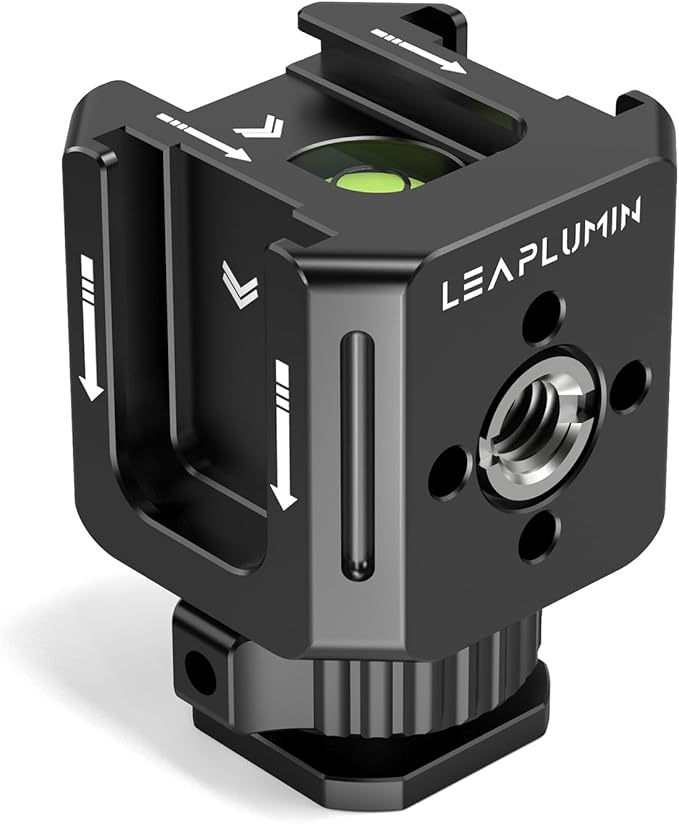 Triple Cold Shoe Mounts Adapter, 3/8'' Screw Hole to 1/4'' Screw Hole, Aluminum Alloy Hot Shoe Extension Bracke for DSLR Camera Flash Light, Monitor, Microphone-Black