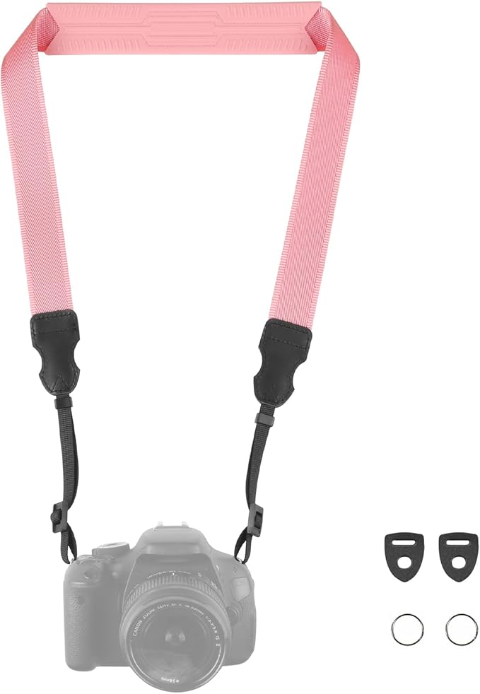 Neck Strap Silicone Camera Straps - Padded Camera Strap, 1.5" Wide Adjustable Nylon Shoulder Strap - Compatible with Canon, Nikon, Sony, and More DSLR and Mirrorless Cameras (Peach Pink)