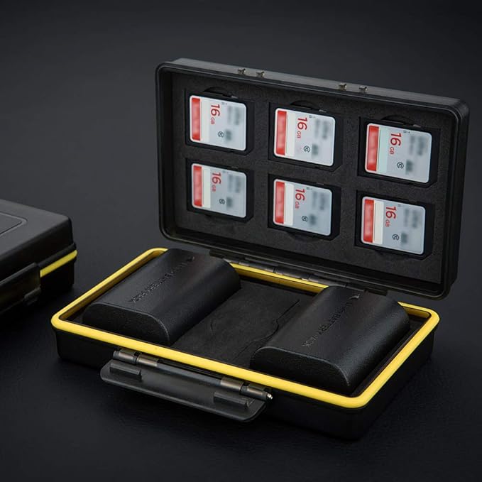 LP-E6 LP-E6N LP-E6NH Battery SD Card Case Holder for 6 SD 2 Battery, Water-Resistant Camera Battery Storage Organizer Box for Canon EOS R6 R5 Mark II R R7 R5M2 R 5D Mark IV III II 7D 6D Mark II