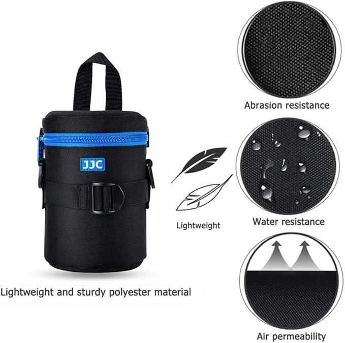 JJC Camera Lens Pouch Case for Canon EF 35mm Nikon Nikkor AF-S 55-200mm 18-300mm Tamron AF 18-200mm Fujifilm XF 56mm & More, Zipper Polyester Lens Protective Bag Interior Size 3.1x5.3”