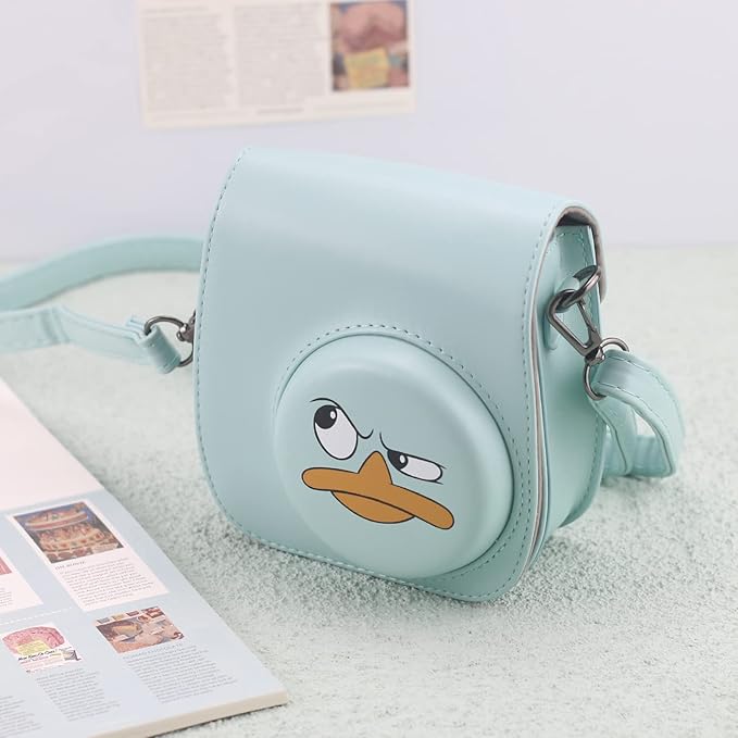 Frankmate PU Leather Camera Case Compatible with Fujifilm Instax Mini 11 12 Instant Camera with Adjustable Strap and Pocket (Cute Duck)