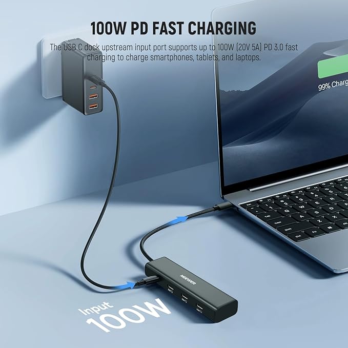 NEEWER USB C Hub Dock with Cold Shoe Adapter, 4 in 1 Multiport Adapter Dongle with 3X USB C Port 3.1 Gen2 & 1x 100W PD, 10Gbps Compatible with iPhone 16 15 iPad Mac Android PC Laptop, PS020E