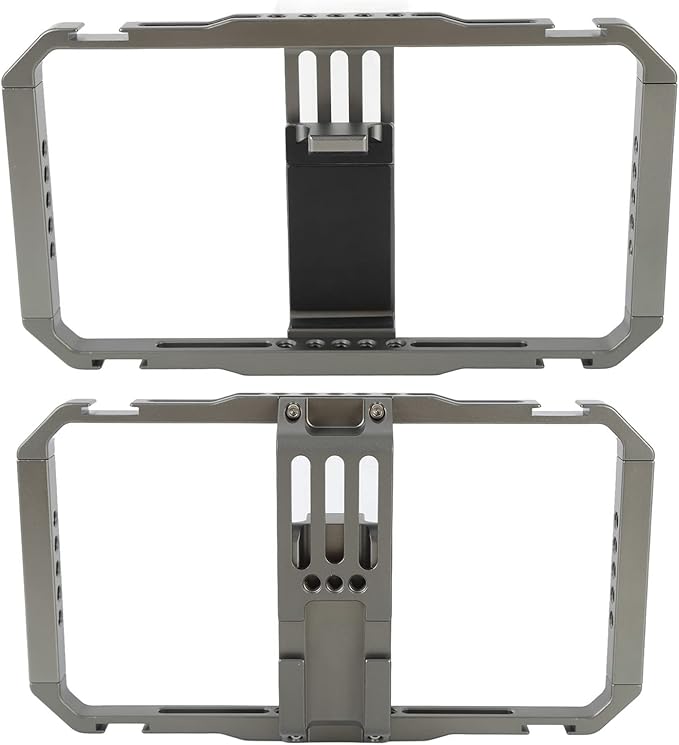 Smartphone Video Rig Camera Cage, Handheld Phone Video Stabilizer with Dual Handles, Aluminum Alloy Vlogging Cage with Cold Shoe and 1/4" Mounts for Phones 2.5-3.4in