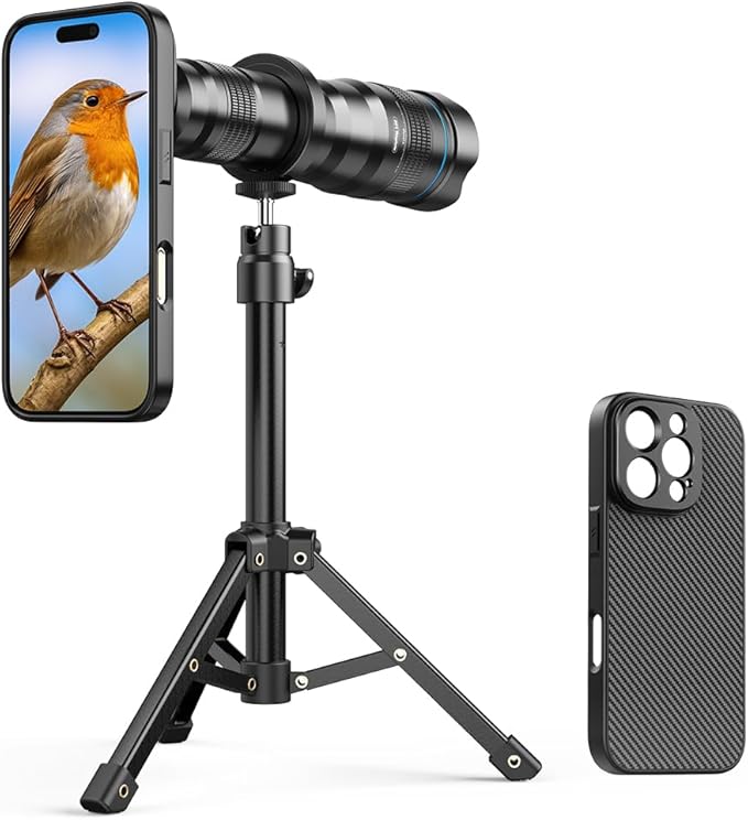 APEXEL 36x Telephoto Lens Compatible with iPhone 16 Pro | Photography for Travel, Birdwatching, Exploration | Kit with Sturdy Metal Tripod and Threaded Phone Case