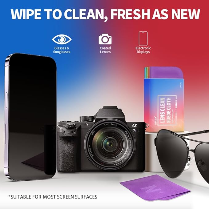 iGeyzoe 8-Pack Microfiber Lens Cleaning Cloth, Lint-Free & Scratch-Free, Instantly Cleans Glasses, Screens, Camera Lens, VR/AR Headsets, Reusable & Washable (4 Colors)