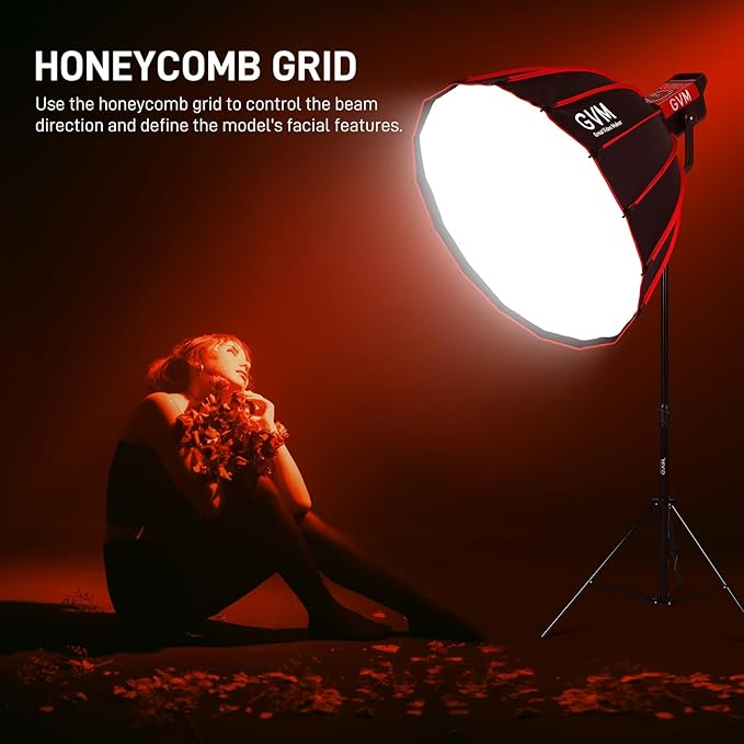 GVM YG90SP 36"/90cm Parabolic Softbox Quick Set up Quick Folding, with Diffusers/Honeycomb Grid, Compatible with GVM 200B 300B 500B 650B and Other Bowens Mount Light for Recording, Portraits
