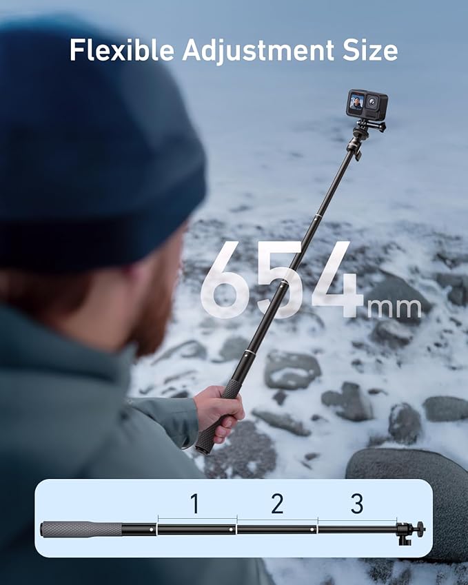 TELESIN 360°Waterproof Selfie Stick 25.75"w Hand Strap Underwater Dive Diving Extension Stick Pole Monopod for GoPro Max 13 12 11 10 Insta360 X5 X4 GO3 Ace Pro DJI OSMO 360 Action 6 5 Pro 4 3 Pocket 3