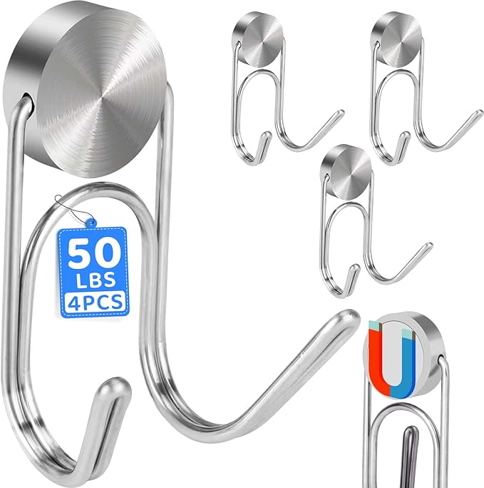 Buelkmag Magnetic Hooks 50Lbs+ 2026 Cruise Essentials Magnet Hook Heavy Duty Magnets Swivel Hanging Hooks for Refrigerator Grill Toolbox Cabins Outdoor 4 Pack（Silver）