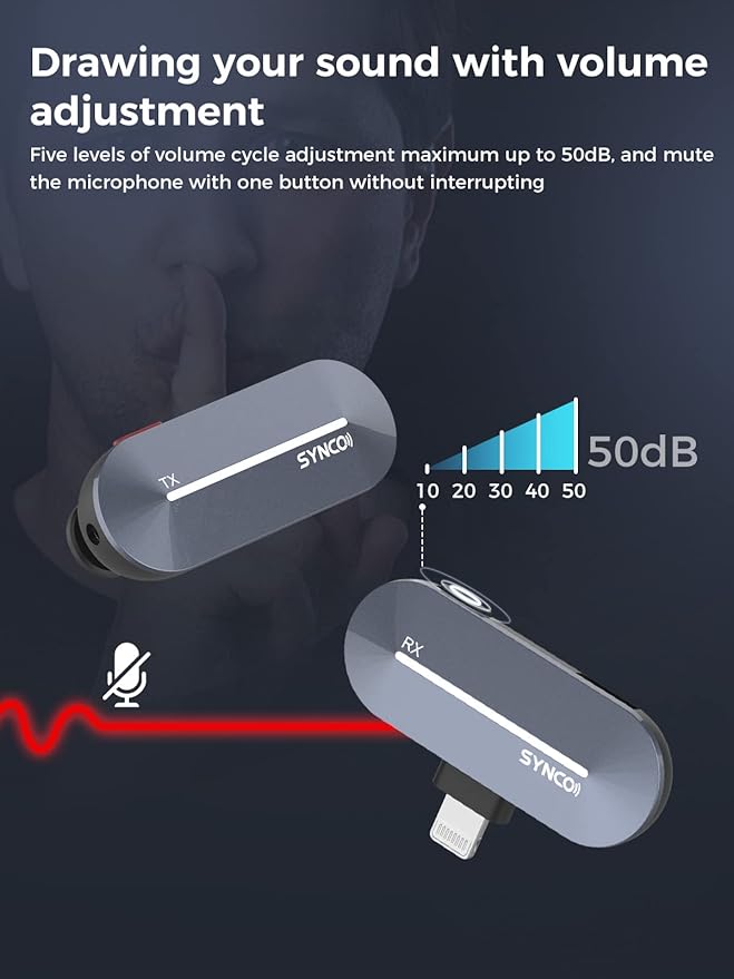 SYNCO P2L Wireless Lavalier Microphone for iPhone, Dual Mic Noise Reduction, Charging Case, Plug Play, 2.4GHz, 45mins Shooting Time