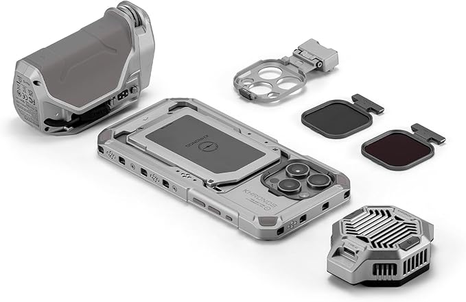 Tilta Khronos Advanced Kit Compatible with iPhone 15 Pro Max - Titanium White | Phone Case, Cooling Fan, ND Filter, PD Focus Handle