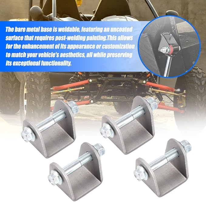 4 Pcs Weld On Shock Mounts Bracket Steel Base Shock Absorption Suspension Mounting Seat Shock with Screws Bar Pin Eliminator for Motorcycle Dirt Pit Bike ATV Go Kart