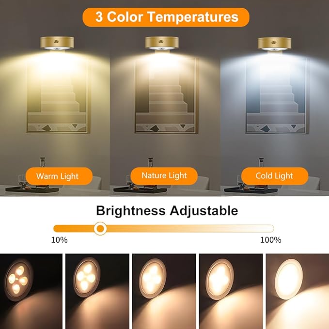 6-Pack Battery Operated Picture Light Magnetic Painting Light with 3 Lighting Modes,Remote and Dimmable Timer Art Display Light for Picture Artworking Frame Portrait,Wireless Wall Decor Puck Lights
