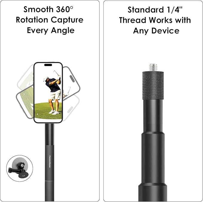 Golf Monopod Stick, Record Golf Swing with Magnetic Phone Holder, Adjustable Tripod with Spike Stake Golf Accessories Golf Swing Training, Compatible with Gopro Insta, Golf Train Aids