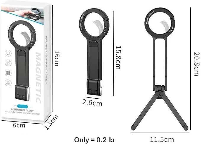 Aluminum Alloy Phone Tripod Carabiner-Mounted for iPhone, Portable Dual-Sided Magnetic Tripod Desk Mount Phone Handle Holder[Ultra-Light Only 0.22lb] Black