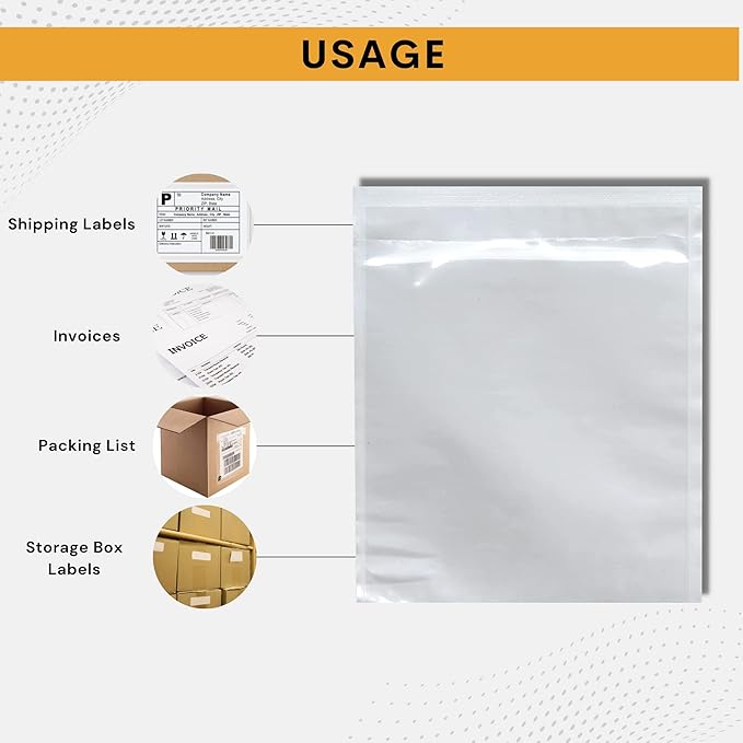2000 Pack 7"x10" Shipping Label Sleeves – Clear Self-Adhesive Packing Slip Pouches, Waterproof Packing List Envelopes – Ideal for Shipping Documents, Mailing Labels, Invoices & Packing Slips