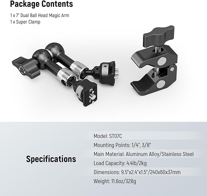 Compatible for 7" Articulating Magic Arm & Super Clamp for DSLR, Action Camera & Monitor(No Clamp)