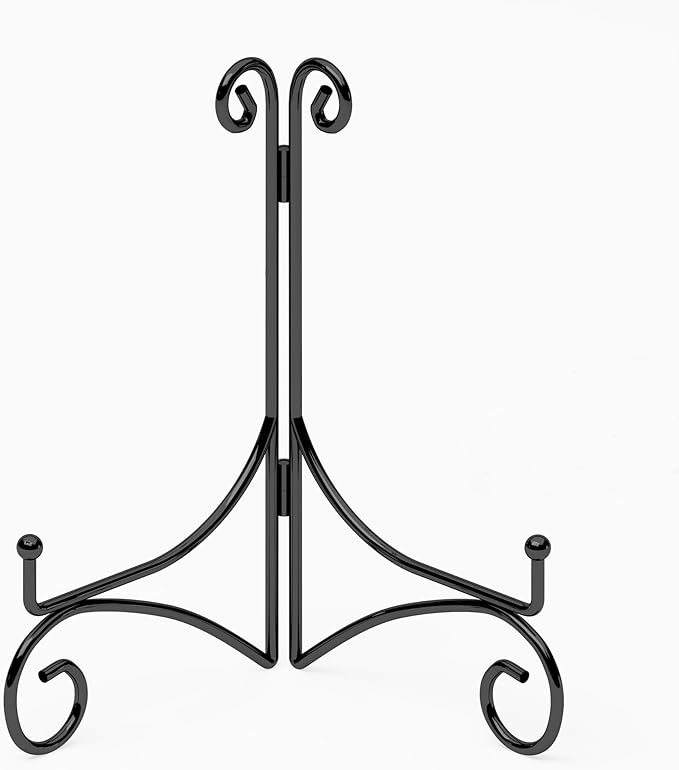 HEMYLU Plate Display Stands with Hinged Folding Design, 8 Inch Picture Frame Stand for Tables, Decorative Easels for Plates, Photos, Cards and Books, 8’’ Black, 2-Pack