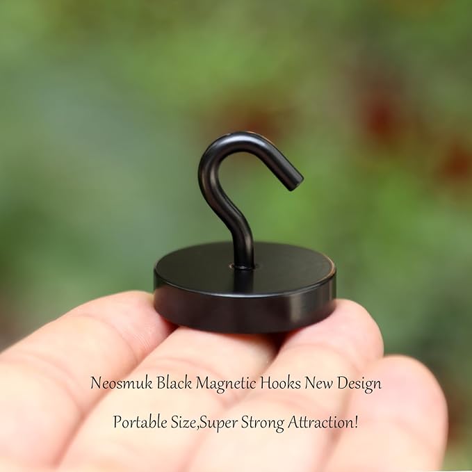 Neosmuk Black Magnetic Hooks Heavy Duty,100lb Super Strong Magnet with Hooks for Cruise Cabins, Large Metal Hooks for Hanging on Fridge,Extra Strong Magnet Hanger for Ship Walls, 5 Pack