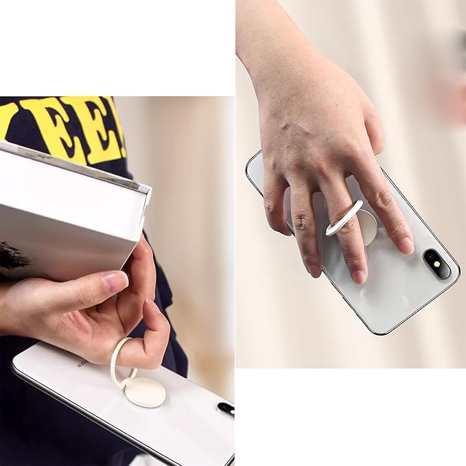 TENOC Phone Grip Sticky 360° Rotation Universal Stand Finger Ring Holder Slim Kickstand for Cell Phone Case, White
