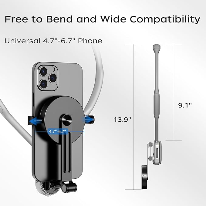 FUNSNAP Magnetic Neck Mount for Phones, POV Phone Holder Hand Free Chest Stand Video Recording Vlog for iPhone 16 15 14 13 Android Phones