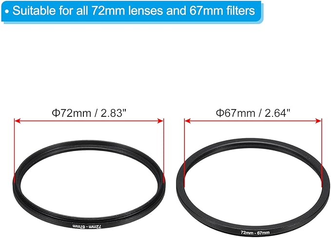 PATIKIL 72mm-67mm Metal Step Down Ring with Cleaning Cloth, 2 Pack Camera Lens Filter Adapter Ring Aluminum Filter Adapter Ring for Camera Lenses Hood, Black