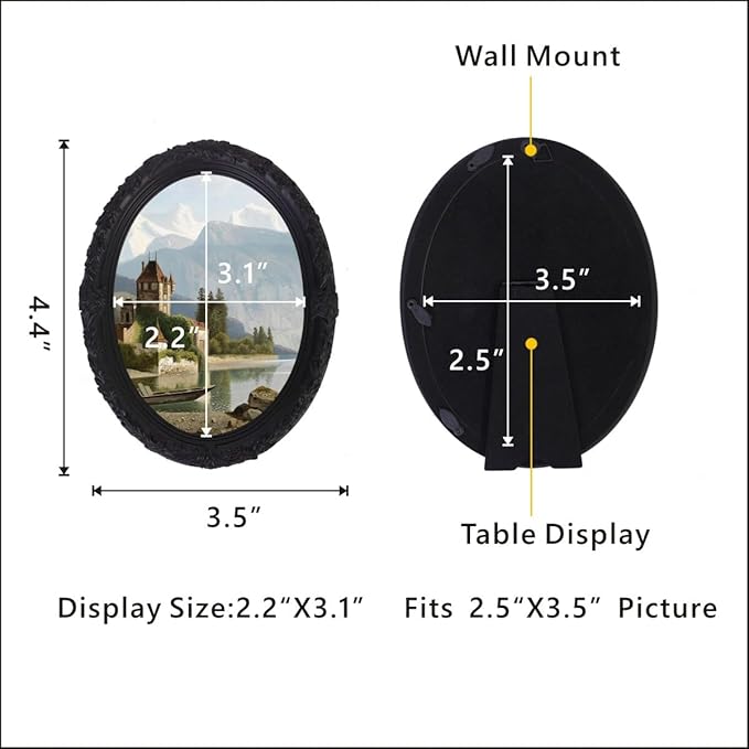 Vintage Oval Picture Frame,Classic Ornamental Photo Frame Antique Frame with Intricate Carvings,Tabletop Display and Wall Mount,Real Glass Front,Old-Fashion (Black, 2.5x3.5)