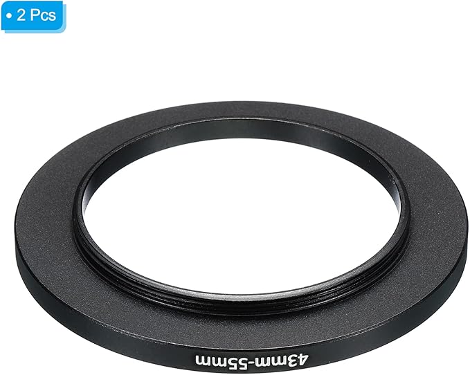 PATIKIL 43mm-55mm Metal Step Up Ring, 2 Pack Camera Lens Filter Adapter Ring Aluminum Filter Adapter Ring for Camera Lenses Hood, Black