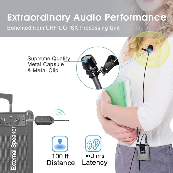 Alvoxcon Wireless Headset Lavalier Microphone System Wireless Lapel Mic Best for iPhone, DSLR Camera, PA Speaker, YouTube, Podcast, Video Recording, Conference, Vlogging, Church, Interview, Teaching
