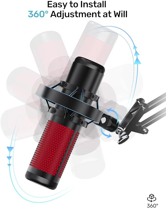 [Custom Built for HeyperX Quadcast Shouck Mount ] Microphone Mount Stand Mic Mount Adapter with 5/8" 3/8" Screw Adapter with Microphone Stand & Boom Arm
