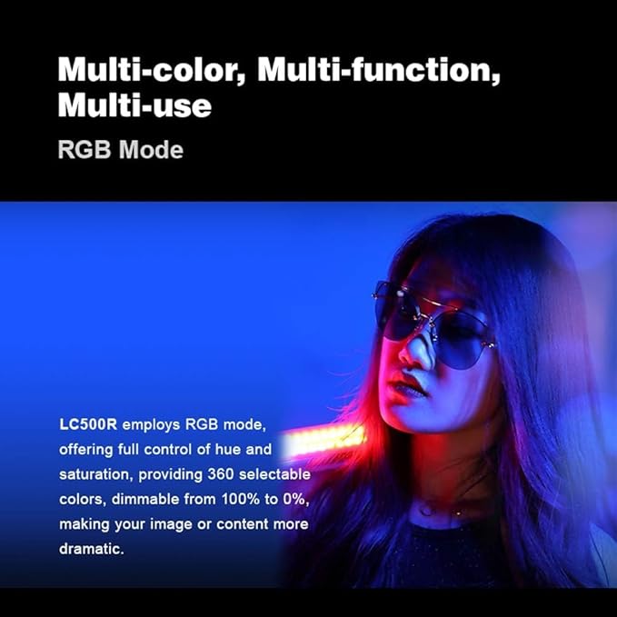 Godox LC500R RGB Stick Light 23W, 3300K-5600K RGB Tube Light, LED Video Light CRI 96+ TLCI 98+ 1380 Lux@1M, 360° Colors and 14 FX Effects with RC-R9 Remote Control