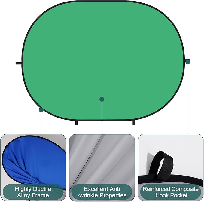 Kate 5x6.5ft(1.5x2m) Collapsible Backdrop Self Tape Blue Green Twist Flex Folding Pop up Backgrounds for Photoshoot, Headshots Photo, Video Calls