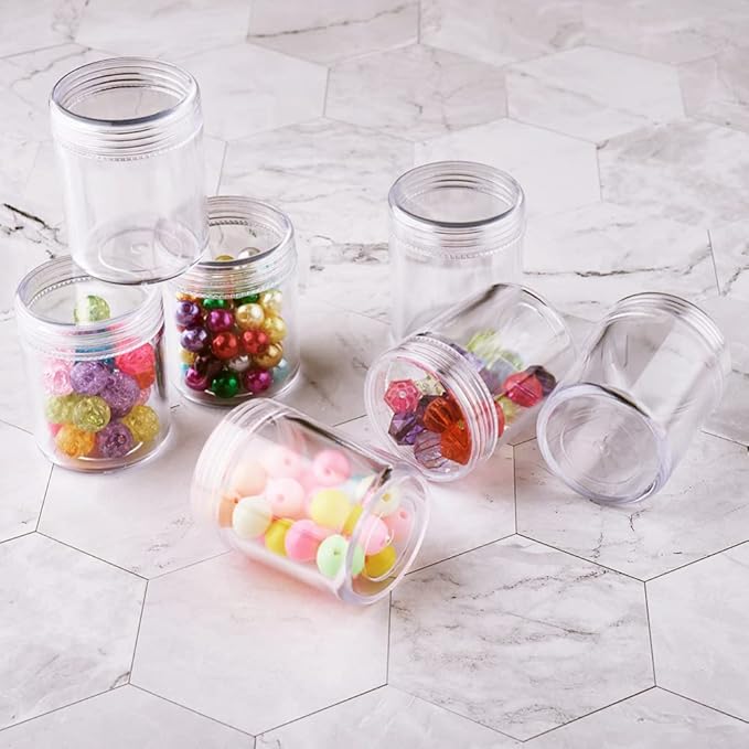 Craftdady 10pcs Clear Plastic Bead Containers Storage Container Box Jars with Lid Round Bottle Transparent Organizers Box 1.5"x2" 20ml for DIY Diamond Beads Crafts Jewelry