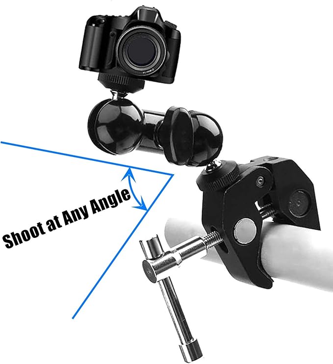 WANBY Double Ballhead Magic Arm Camera Clamp Mount Monitor Mount Bracket with Super Clamp with 1/4" and 3/8" Thread for DSLR Camera Rig, LCD Monitor, LED Flash Lights