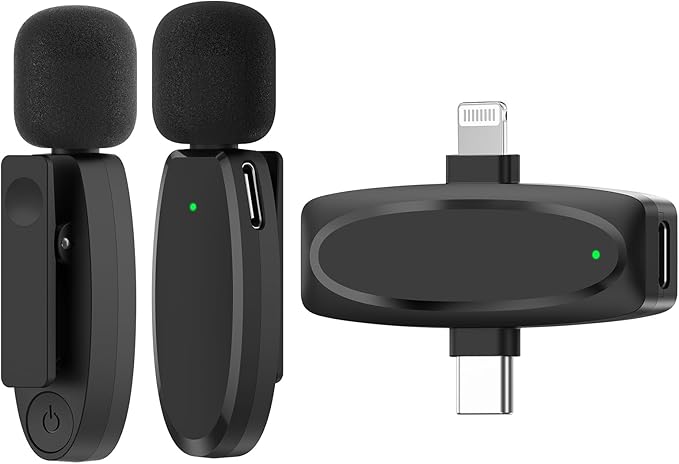 Wireless Microphone for iPhone, Dual Mini Microphones with AI Noise Cancelling & USB-C/Lightning Receiver, for Streaming YouTube Vlog Interview Podcast
