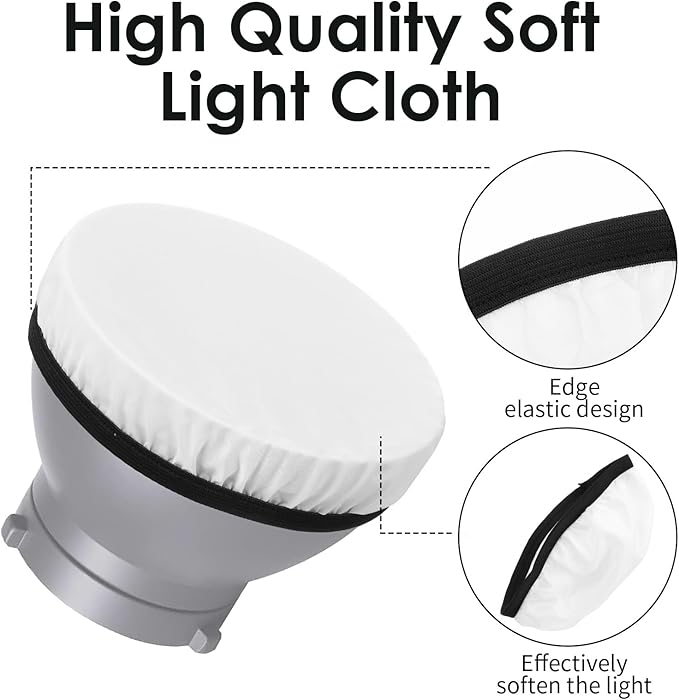 4Pcs Round Light Diffuser Cover - White Nylon & Oxford Fabric for Studio Strobe, Soft Even Lighting