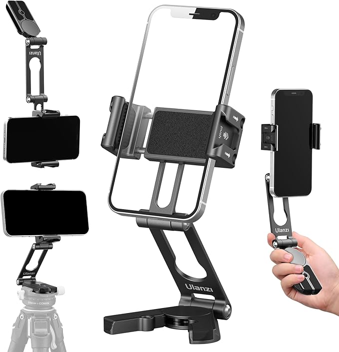 ULANZI Phone Tripod Mount 2 Cold Shoes & Arca Port, HP004 Metal 360° Smartphone Tripod Adapter for iPhone, Cell Phone Vlog Tripods Grip Stand Holder for Desktop Video Live Streaming Vlogging Rig
