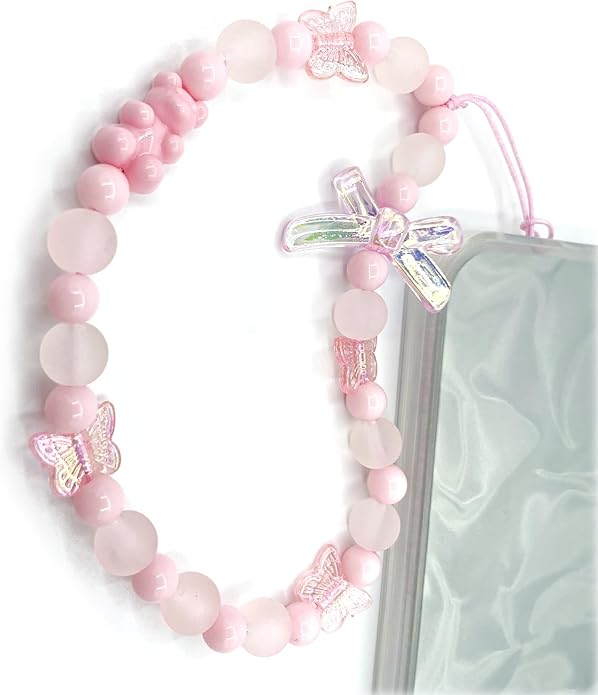Pink Phone Charms Strap Y2k Kawaii Cute Butterfly Phone Charms Aesthetic Phone Case Accessories for Women (Pink)