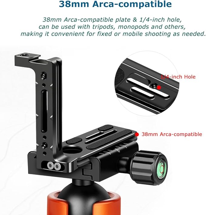 Camera L Bracket with Phone Mount Adapter,L Plate with NATO Handle Rail Phone Rail 38mm Arca Style for Nikon Canon Sony Camera Live/Vlog Accessories