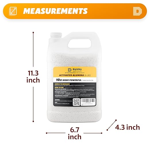 Dry & Dry [6 LBS] Activated Alumina Desiccant Beads | High-Capacity Moisture Absorber, Rechargeable Humidity Control for Industrial & Home Use