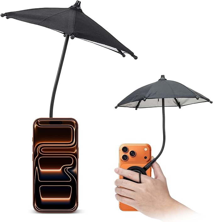 Magnetic Phone Umbrella for Sun,Outdoor Phone Sun Shade Shield with Flexible Angle Design & Rotatable Phone Ring,Umbrella for iPhone 17 Air 16 15 14 13 Pro Max Plus,Mag-Safe Case &All Phone Anti-Glare