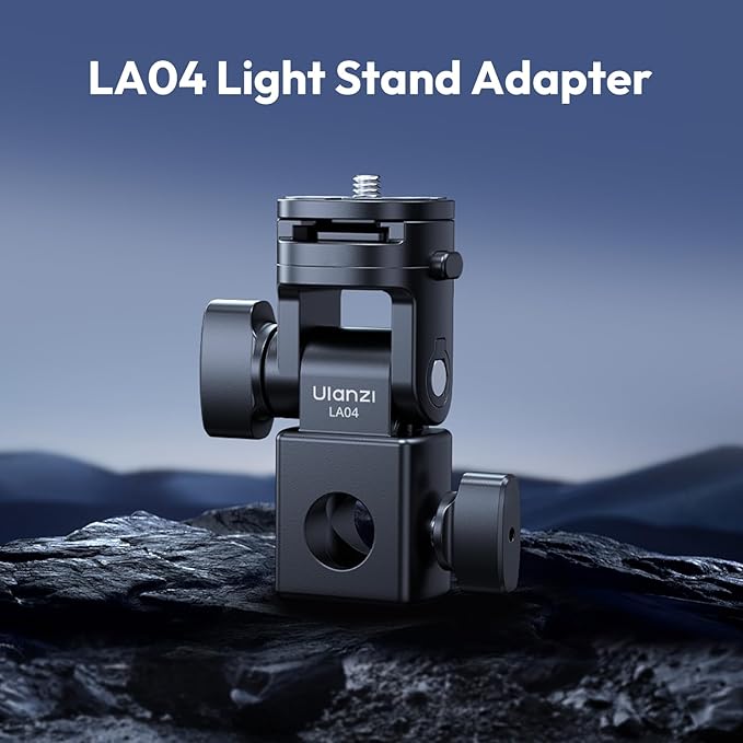 ULANZI LA04 Light Stand Mount Adapter with 1/4” Screw, Quick Release Mounting Plate for Camera Monitor Ring Light, Fits Flat Head Light Stand/Boom arm/C Stand, 180° Tilt Max. Load 6.6lb/3kg