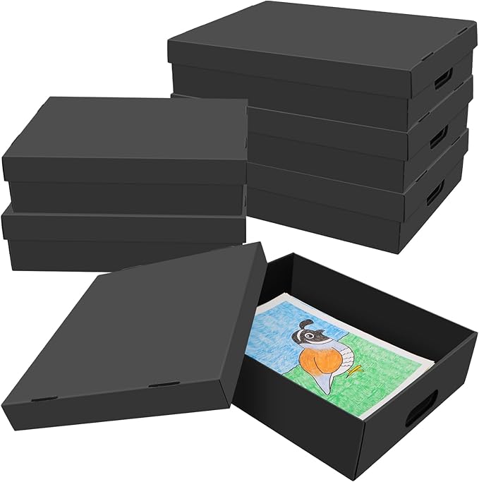 aopule 6PCS Photo Storage Box,14.8“ x 12.2“ x 3.9“ Photo Keepsake Storage Box Sturdy Picture Box Store and Protect Pictures,Documents Black