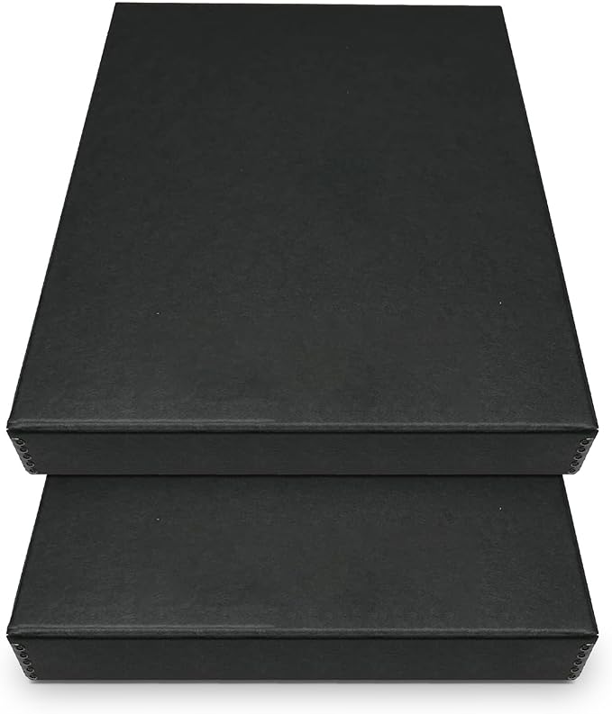Golden State Art, Archival Folio Storage Box 11x14, Clamshell Design with Metal Edge, Preserve and Store Photos Documents Cards Prints Arts Crafts DIY, Black, Pack of 2
