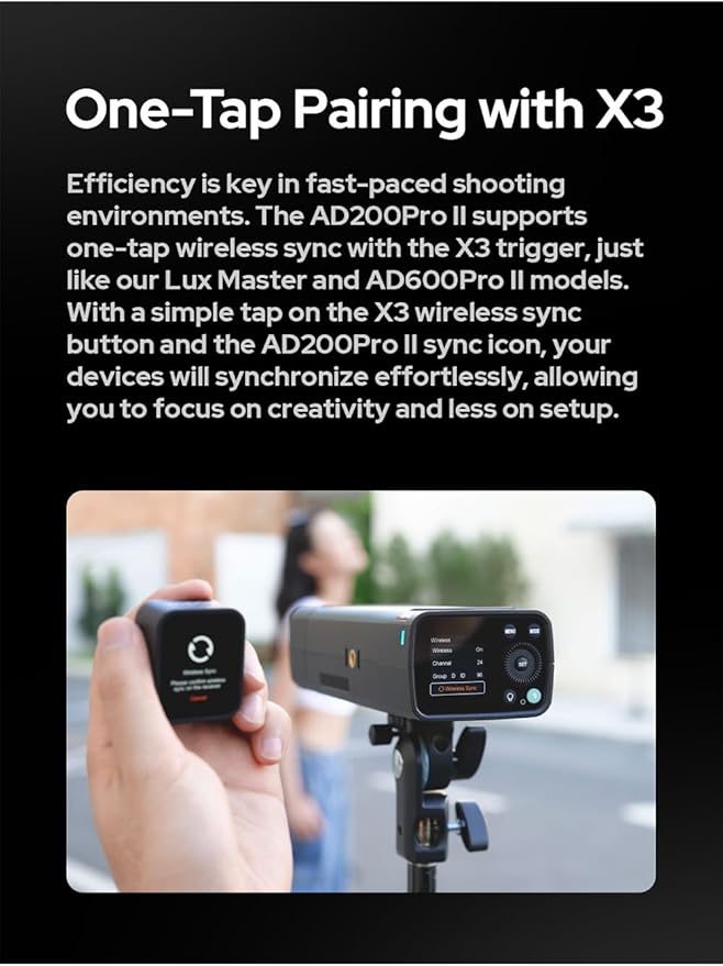 Godox AD200 Pro II TTL HSS Pocket Flash Strobe Kit, 2.4G 200Ws 500 Full Power Flashes, 0.01~1.8s Recycle Time, 2980mAh Battery, Upgrade Bare Bulb & Speedlite Fresnel Flash Head