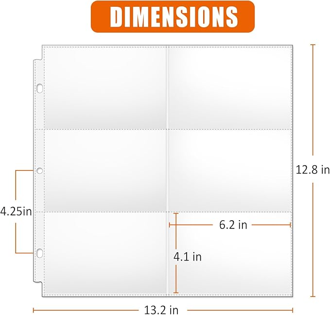 tutata 4x6 Photo Album Sleeves, 6-Pocket Scrapbook Page Protectors, Fits 12x12 3 Ring Album Binder, 25 Pack