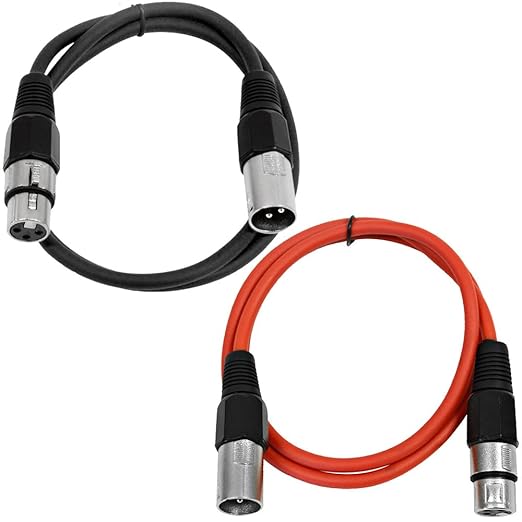 Seismic Audio - SAXLX-2-2 Pack of 2' XLR Male to XLR Female Patch Cables - Balanced - 2 Foot Patch Cord - Black and Red