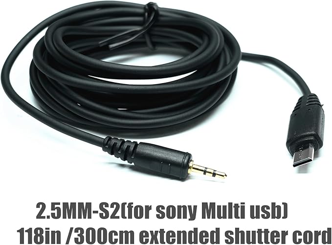 2.5mm-S2 300cm/ 118-inch Extension Cable Shutter Release Connection Cable (Multi USB) for Sony Cameras to Connect The Shutter Remote Control Wireless Timer (2.5mm-S2 118in/3m)